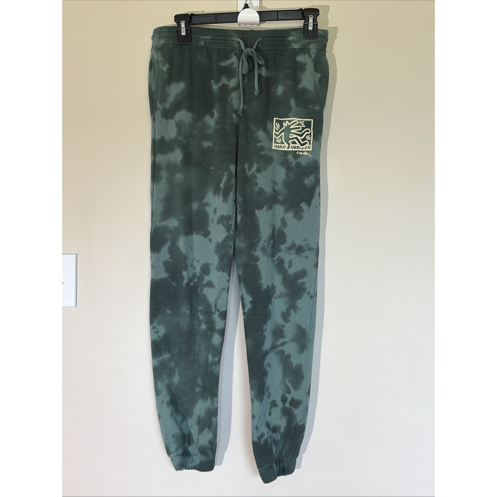 Keith Haring Green Tie Dye Workout Gym Pop Art Jogger Sweatpants Adult Unisex XS